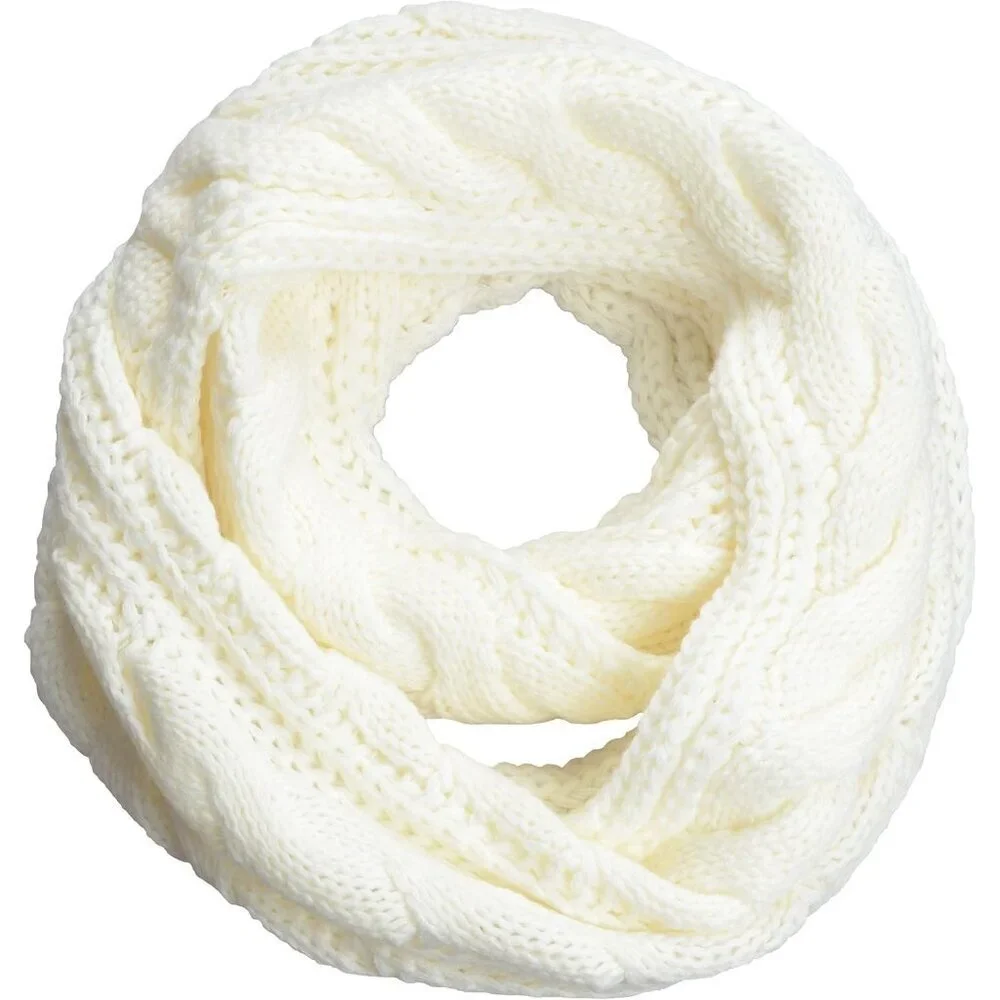 Women's  Twist White Thick Ribbed Knit Winter Infinity Circle Loop Scarf